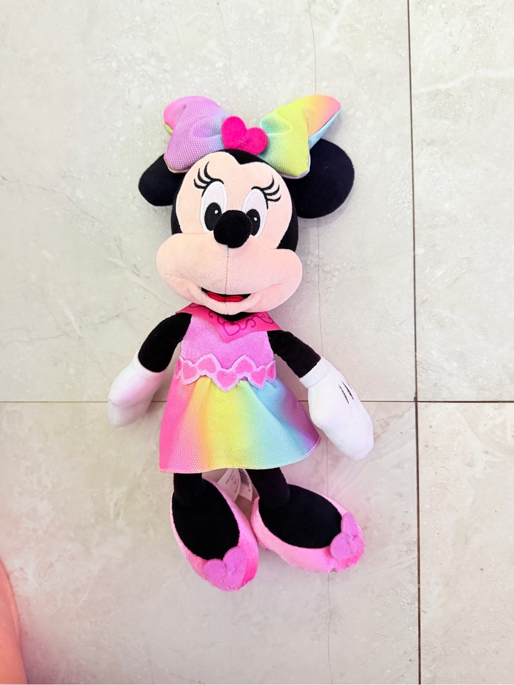 Disney Minnie Mouse Rainbow Bow Plush in Pink and Black